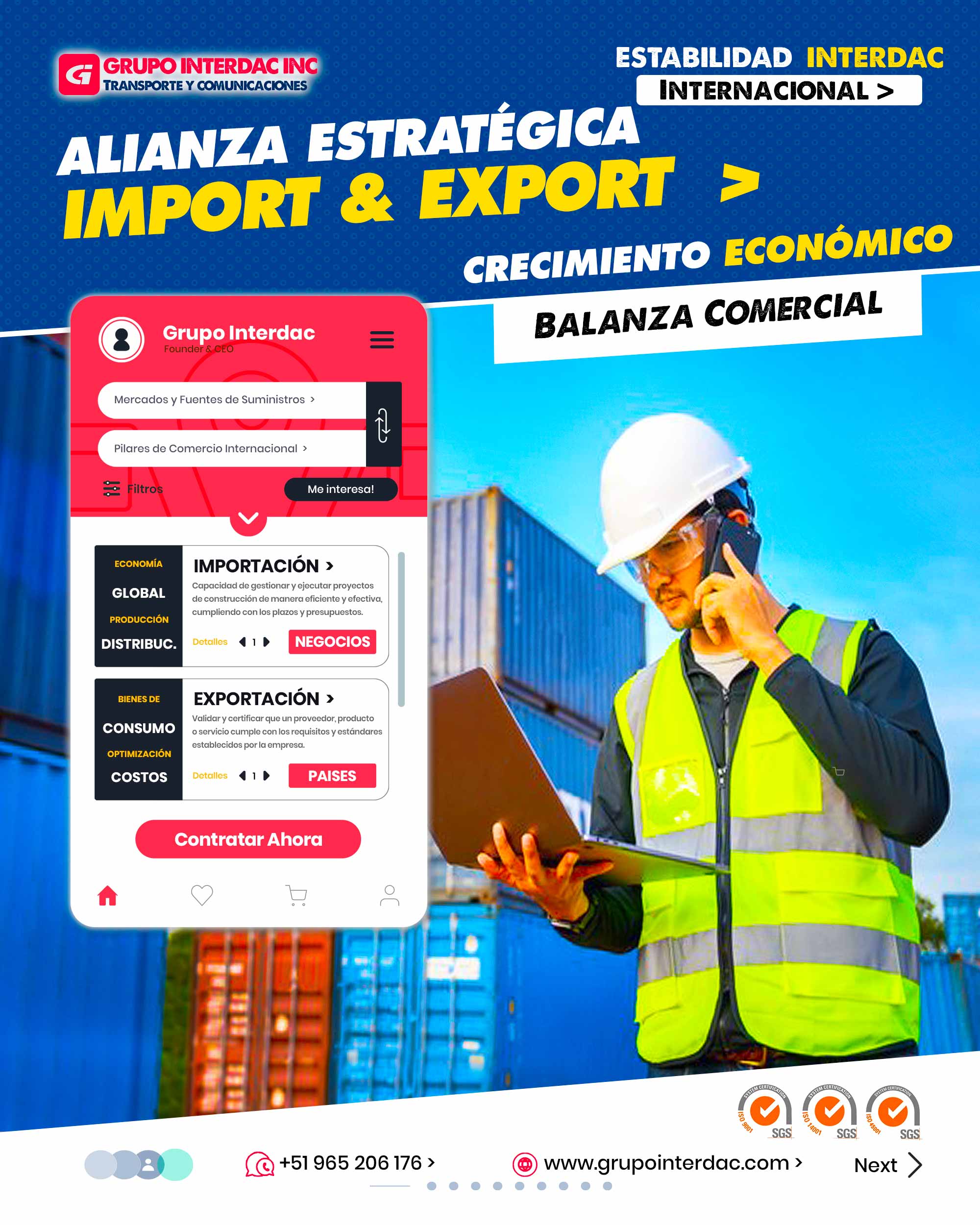 Competitividad: Importar elementos que mejoren la competitividad de la industria. Actualización Técnica: Importar productos con las últimas tecnologías. Mitigación de Escasez: Importar materiales para contrarrestar la escasez local. Desarrollo de Infraestructura: Importar materiales para grandes proyectos de infraestructura. Inversión en Investigación: Importar para estimular la inversión en investigación y desarrollo. Adaptación al Cambio Climático: Importar materiales adaptados al clima. Eficiencia Operativa: Importar maquinaria y equipos más eficientes. Fomento de la Economía Circular: Importar materiales reciclados fomenta economía circular. Acceso a Mercados Específicos: Importar y exportar hacia mercados especializados. Desarrollo Tecnológico: Importar tecnologías para la automatización de procesos. Cadenas de Suministro Globales: Importar y exportar fortalece cadenas de suministro. Diversificación de Oferta: Importar materiales diversificados para proyectos constructivos. Optimización de Costos: Importar materiales a menor costo que los locales. Acceso a Tecnología: Importar tecnología constructiva avanzada. Calidad Garantizada: Importar materiales con estándares internacionales de calidad. Cumplimiento Normativo: Importar productos que cumplan con regulaciones técnicas. La empresa Grupo Interdac Inc tiene un compromiso ambiental sostenible para la optimización de recursos naturales a través de herramientas computacionales en beneficio del planeta. Nuestra empresa es lider en creación de herramientas digitales para empresas transnacionales dedicadas al sector industria y de recolección y transporte de residuos solidos.