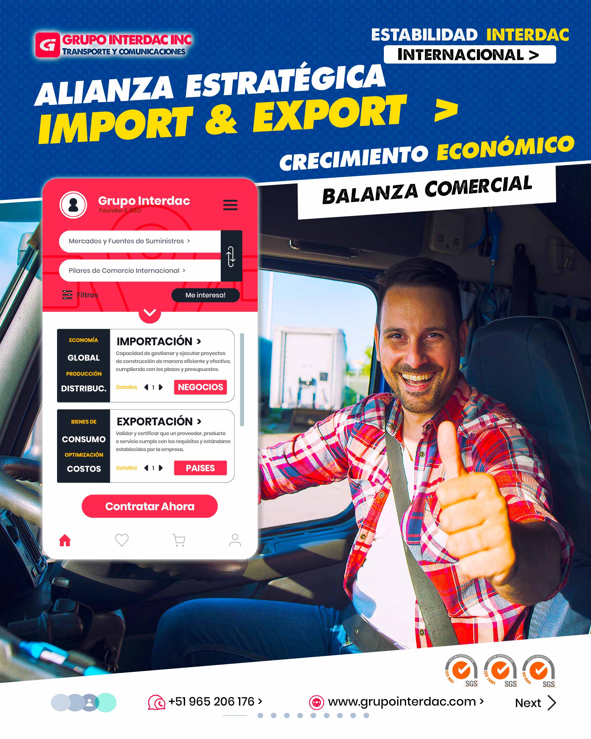 Transferencia de Conocimientos: Exportar productos técnicos contribuye a la transferencia de conocimientos. Crecimiento Empresarial: Exportar incentiva el crecimiento y expansión empresarial. Fomento de Sectores Clave: Importar y exportar fomenta sectores estratégicos. Aprendizaje Internacional: Empresas adquieren conocimientos sobre estándares internacionales. Estabilidad Económica: Diversificación comercial contribuye a la estabilidad económica. Acceso a Tecnología Avanzada: Importar tecnología avanzada mejora procesos productivos. Aumento de Inversiones: Exportar atrae inversión extranjera directa. Desarrollo Agroindustrial: Exportación de productos agroindustriales impulsa el sector. Reducción de Precios: Importar bienes baratos beneficia a los consumidores. Cadena de Valor Global: Participar en cadenas globales de valor es clave. Crecimiento Sostenible: Importar y exportar de manera sostenible promueve el desarrollo a largo plazo. La empresa Grupo Interdac Inc tiene un compromiso ambiental sostenible para la optimización de recursos naturales a través de herramientas computacionales en beneficio del planeta. Nuestra empresa es lider en creación de herramientas digitales para empresas transnacionales dedicadas al sector industria y de recolección y transporte de residuos solidos.