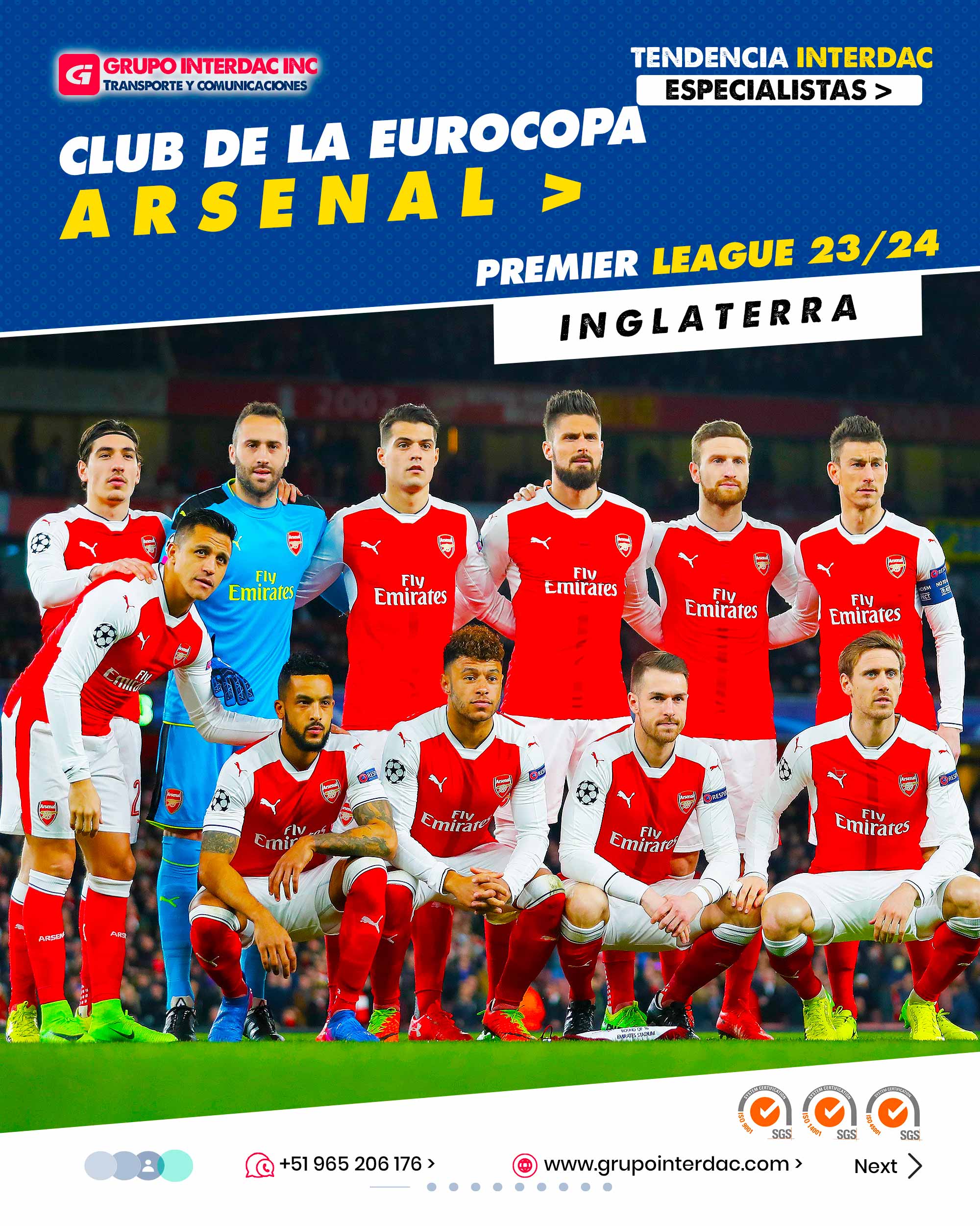 ​​Historia y Legado: El Arsenal es uno de los clubes de fútbol más históricos de Inglaterra, con una rica tradición y un legado de éxitos en el fútbol inglés. Estadio Emblemático: El estadio del Arsenal, el Emirates Stadium, es uno de los estadios más icónicos del fútbol europeo, con una impresionante capacidad y un ambiente increíble durante los partidos. Academia de Jóvenes Talentos: El club es conocido por su exitosa academia de jóvenes talentos, que ha producido varios jugadores destacados a lo largo de los años. Fútbol Atractivo: El Arsenal se caracteriza por su estilo de juego ofensivo y atractivo, enfocado en el toque de balón y la creatividad en el ataque. Rivalidades Intensas: El Arsenal tiene fuertes rivalidades con otros clubes de Londres, como el Tottenham Hotspur y el Chelsea, lo que genera enfrentamientos emocionantes. Lealtad de la Afición: Los aficionados del Arsenal son conocidos por su lealtad al club, llenando el estadio en cada partido y apoyando al equipo en todo momento. Entrenadores Emblemáticos: A lo largo de su historia, el Arsenal ha contado con entrenadores emblemáticos que han dejado una huella en el club, como Arsène Wenger. Compromiso con la Juventud: El Arsenal tiene un fuerte compromiso con el desarrollo de jóvenes talentos y brinda oportunidades a jugadores juveniles para que se desarrollen en el primer equipo. Éxito en Competiciones: El Arsenal ha ganado numerosos títulos a nivel nacional e internacional, incluyendo la Premier League y la FA Cup. Influencia en el Fútbol: El Arsenal ha tenido un impacto significativo en el fútbol inglés e internacional, y ha sido una fuente de inspiración para muchos clubes y jugadores en todo el mundo. La empresa Grupo Interdac Inc tiene un compromiso ambiental sostenible para la optimización de recursos naturales a través de herramientas computacionales en beneficio del planeta. Nuestra empresa es lider en creación de herramientas digitales para empresas transnacionales dedicadas al sector industrial y de recolección y transporte de residuos solidos.