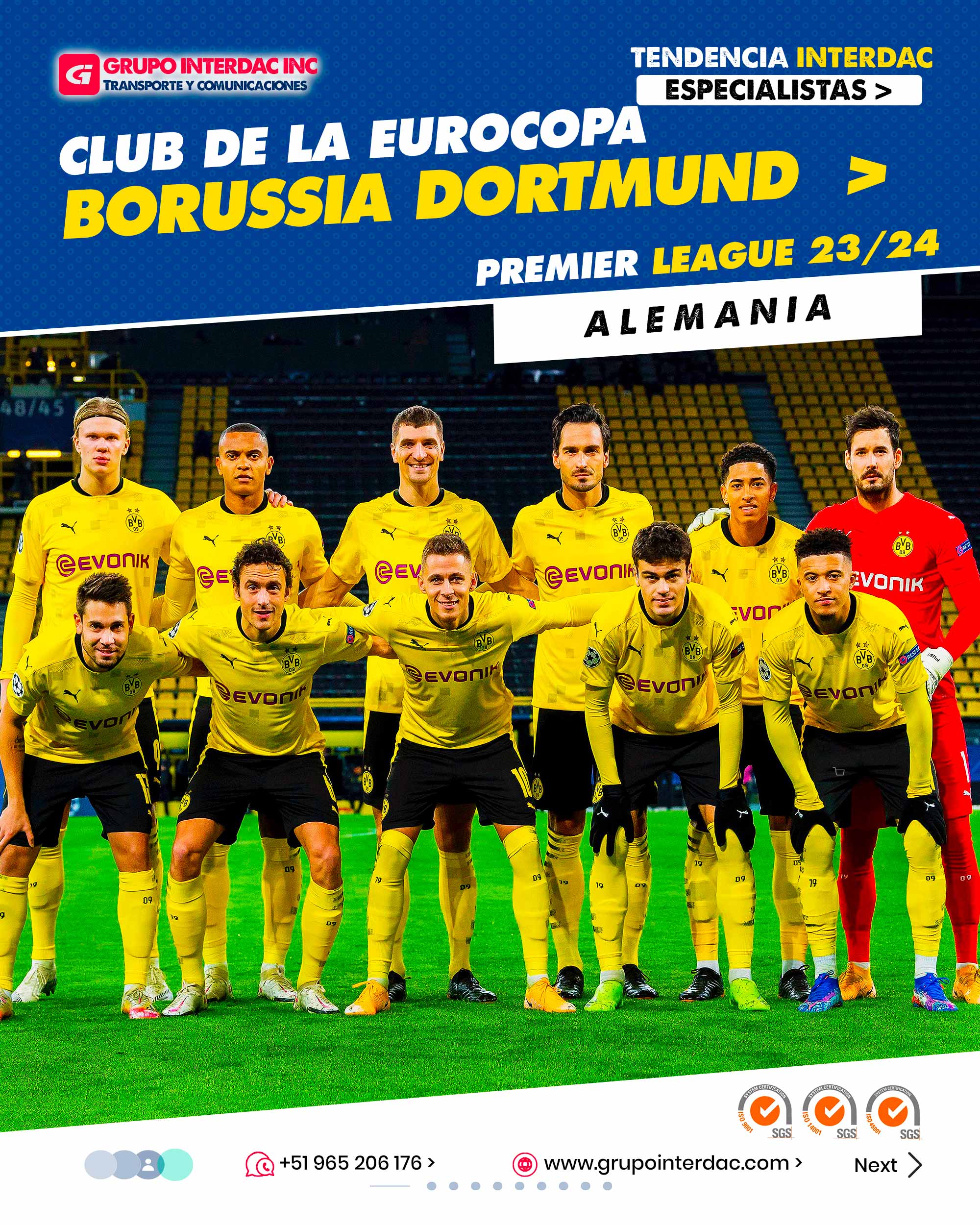 La Muralla Amarilla: El Borussia Dortmund cuenta con uno de los ambientes más apasionados y vibrantes del fútbol mundial en su estadio, conocido como La Muralla Amarilla o Signal Iduna Park. Los aficionados, apodados La Selva Amarilla, brindan un apoyo inquebrantable a su equipo. Jóvenes Talentos: El club tiene una gran tradición de desarrollar jóvenes talentos en su cantera y brindarles oportunidades en el primer equipo. Ha sido cuna de jugadores destacados como Jadon Sancho y Erling Haaland. Estilo de Juego Ofensivo: El Borussia Dortmund es conocido por su estilo de juego ofensivo y emocionante. Se caracterizan por su alta presión, rapidez y capacidad para jugar al ataque. Rivalidad con el Bayern Múnich: El Dortmund tiene una intensa rivalidad con el Bayern Múnich, protagonizando el Der Klassiker, uno de los encuentros más emocionantes y competitivos en la Bundesliga. Títulos y Éxitos: El club ha ganado varios títulos de la Bundesliga y la DFB-Pokal a lo largo de su historia, incluyendo éxitos en competiciones europeas como la UEFA Champions League. Jugadores Emblemáticos: A lo largo de los años, el Dortmund ha tenido jugadores emblemáticos que han dejado una marca indeleble en el club y en el fútbol en general, como Michael Zorc, Matthias Sammer y Jürgen Kohler. Filosofía de Desarrollo: El Borussia Dortmund se enfoca en el desarrollo sostenible y equilibrado del club, apostando por la juventud y la identidad futbolística. Gestión Financiera Responsable: A pesar de competir en un mercado financiero desafiante, el club ha demostrado una gestión financiera responsable y sostenible. Internacionalización: El Dortmund ha ganado reconocimiento internacional y ha atraído seguidores en todo el mundo gracias a su estilo de juego atractivo y sus actuaciones destacadas en competiciones europeas. Sentimiento de Pertenencia: El Borussia Dortmund tiene una base de aficionados leales y apasionados que sienten un fuerte sentido de pertenencia con el club, lo que ha contribuido a su éxito y a su reputación como uno de los clubes más queridos en Alemania y más allá. La empresa Grupo Interdac Inc tiene un compromiso ambiental sostenible para la optimización de recursos naturales a través de herramientas computacionales en beneficio del planeta. Nuestra empresa es lider en creación de herramientas digitales para empresas transnacionales dedicadas al sector industrial y de recolección y transporte de residuos solidos.