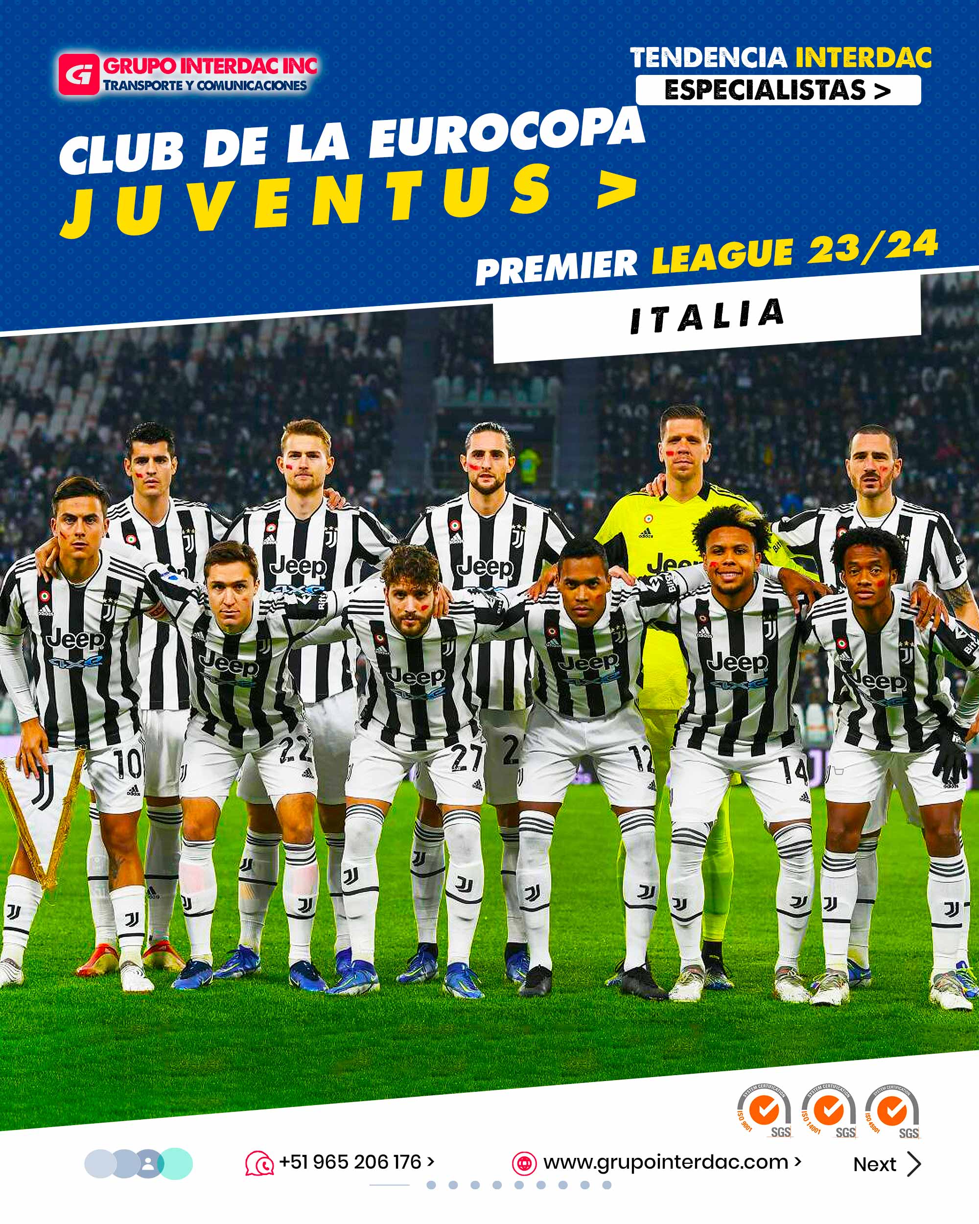 Historia y Tradición: La Juventus es uno de los clubes de fútbol más históricos y con mayor tradición en Italia y el mundo. Fundado en 1897, ha ganado numerosos títulos y ha sido hogar de leyendas del fútbol. Dominio en la Serie A: La Juventus ha sido el equipo más dominante en la Serie A italiana, habiendo ganado el campeonato en múltiples ocasiones y estableciendo récords de puntos y victorias. Equipo Estelar: El club ha contado con una constelación de estrellas a lo largo de su historia, incluyendo a jugadores como Alessandro Del Piero, Michel Platini, Paolo Rossi, Roberto Baggio, y más recientemente, Cristiano Ronaldo. Cristiano Ronaldo: La contratación de Cristiano Ronaldo en 2018 fue un acontecimiento histórico para el club. Su presencia ha aportado un impulso adicional en la búsqueda de la gloria europea. Apoyo Incondicional: La afición de la Juventus es conocida por su pasión y apoyo incondicional al equipo. El estadio Allianz Arena se llena en cada partido con aficionados que animan con fervor. Formación de Jóvenes Talentos: La Juventus ha sido reconocida por su enfoque en el desarrollo de jóvenes talentos a través de su academia. Muchos jugadores han surgido de las categorías juveniles para destacar en el primer equipo. Competencia Europea: La Juventus ha sido un contendiente constante en competiciones europeas, incluyendo la UEFA Champions League. Han llegado a finales y semifinales en varias ocasiones. Estrategia Defensiva: La Juventus es conocida por su sólida estrategia defensiva, habiendo construido equipos con defensores destacados y porteros de gran nivel a lo largo de su historia. Mentalidad Ganadora: La Juventus tiene una mentalidad ganadora y una cultura de exigencia en busca del éxito en todas las competiciones en las que participa. Campeón Nacional: La Juventus ha ganado la Serie A en numerosas temporadas consecutivas, demostrando su supremacía en el fútbol italiano. La empresa Grupo Interdac Inc tiene un compromiso ambiental sostenible para la optimización de recursos naturales a través de herramientas computacionales en beneficio del planeta. Nuestra empresa es lider en creación de herramientas digitales para empresas transnacionales dedicadas al sector industrial y de recolección y transporte de residuos solidos.