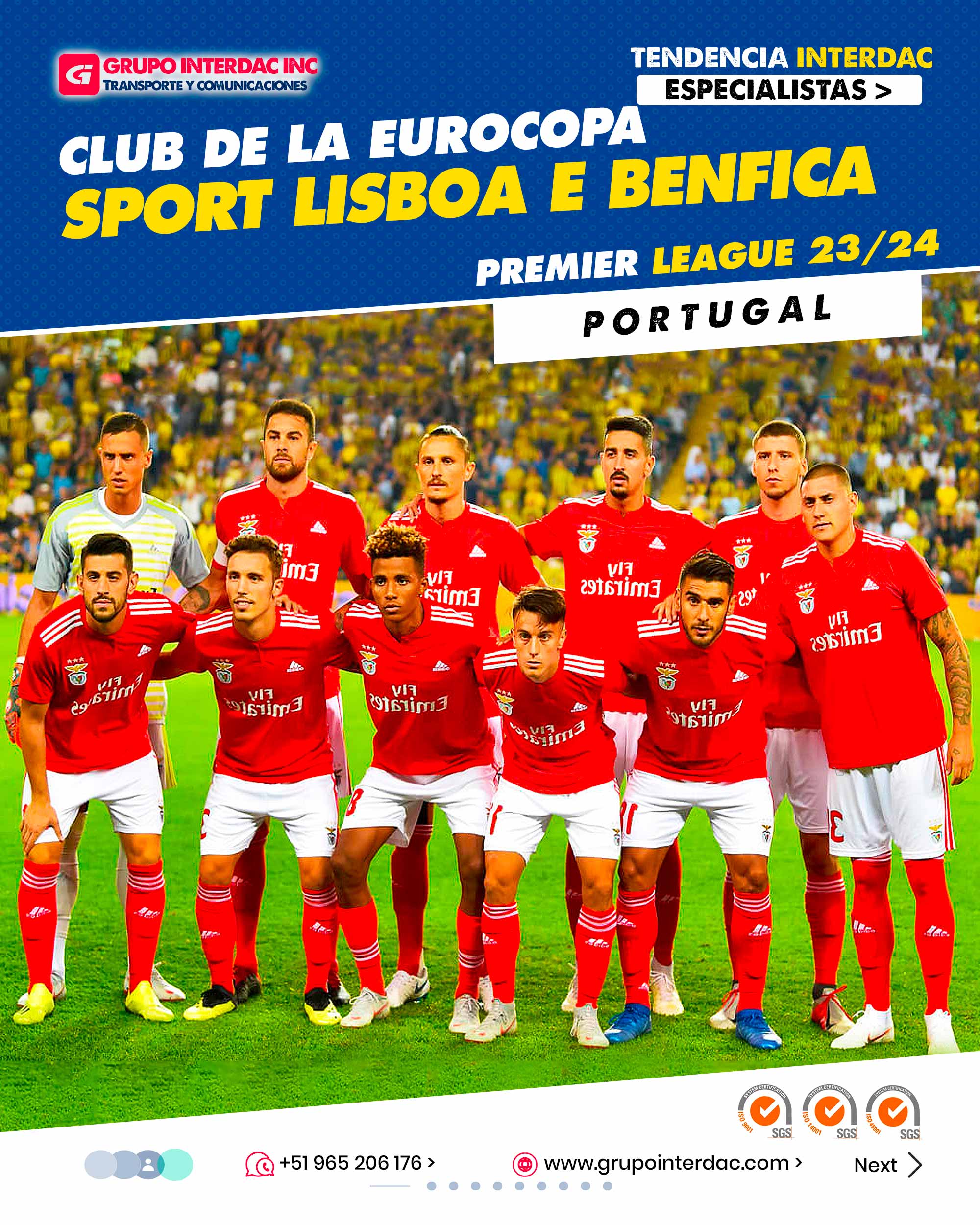 ​​Historia Ilustre: El Sport Lisboa e Benfica, conocido comúnmente como Benfica, tiene una rica historia en el fútbol portugués y europeo. Fundado en 1904, es uno de los clubes más antiguos y prestigiosos de Portugal. Afición Apasionada: Los aficionados del Benfica, conocidos como benfiquistas o encarnados, son apasionados y leales al club. Llenan el Estadio da Luz en cada partido y crean una atmósfera vibrante y emocionante. Estadio da Luz: El Benfica juega sus partidos en el Estadio da Luz, un estadio icónico y moderno ubicado en Lisboa. Es uno de los estadios más grandes de Europa y ha sido sede de importantes eventos futbolísticos. Éxito en la Liga Portuguesa: El Benfica ha ganado numerosos títulos de la Liga Portuguesa, siendo uno de los clubes más exitosos en la historia del fútbol portugués. Ha establecido una fuerte rivalidad con el FC Porto y el Sporting CP. Formación de Talentos: El Benfica es conocido por su academia de formación de talentos, que ha producido a muchos jugadores destacados que han triunfado tanto en Portugal como en otras ligas europeas. Competiciones Europeas: El Benfica ha tenido un papel destacado en competiciones europeas, como la UEFA Champions League y la UEFA Europa League, llegando a finales y cuartos de final en varias ocasiones. Filosofía de Juego Ofensiva: El Benfica se caracteriza por su estilo de juego ofensivo y de posesión de balón. Tiene una tradición de fomentar el fútbol atractivo y de ataque. Identidad y Orgullo Nacional: El club es un símbolo de identidad y orgullo nacional para los portugueses, y su éxito en el ámbito nacional e internacional ha fortalecido su reputación como uno de los clubes más importantes de Portugal. Jugadores Emblemáticos: A lo largo de su historia, el Benfica ha tenido jugadores emblemáticos que han dejado una huella en el club, como Eusébio, Luisão, Rui Costa y más recientemente, João Félix. Influencia Social: El Benfica tiene una fuerte presencia en la comunidad y está involucrado en iniciativas sociales y benéficas. Contribuye al desarrollo del fútbol base y promueve valores como la solidaridad y el trabajo en equipo. La empresa Grupo Interdac Inc tiene un compromiso ambiental sostenible para la optimización de recursos naturales a través de herramientas computacionales en beneficio del planeta. Nuestra empresa es lider en creación de herramientas digitales para empresas transnacionales dedicadas al sector industrial y de recolección y transporte de residuos solidos.