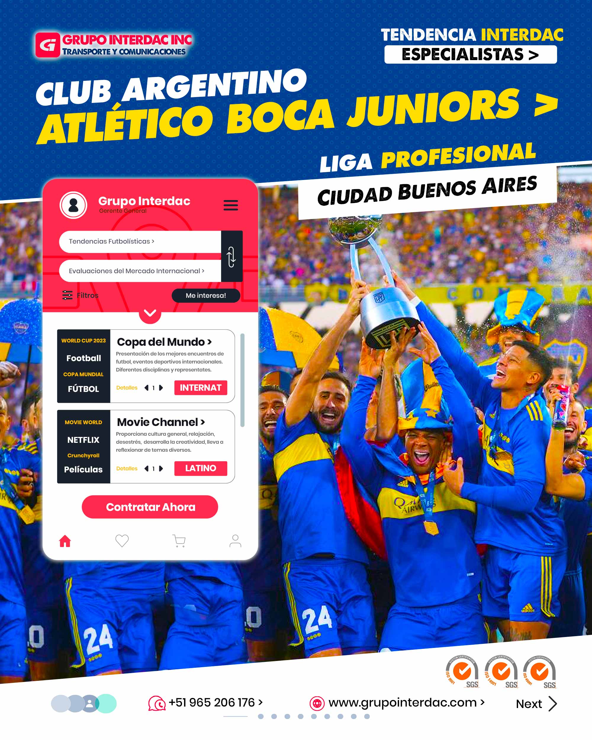 ​​Historia y Tradición: Fundado en 1905, Boca Juniors es uno de los clubes de fútbol más antiguos y con más tradición en Argentina y Sudamérica. La Bombonera: Boca Juniors juega sus partidos en el Estadio Alberto J. Armando, conocido como La Bombonera, un estadio icónico y famoso por su ambiente apasionado y ruidoso. Rivalidad con River Plate: El Superclásico entre Boca Juniors y River Plate es uno de los derbis más intensos y emocionantes del mundo, generando una de las rivalidades más apasionadas y seguidas en el fútbol. Títulos Nacionales e Internacionales: Boca Juniors ha cosechado numerosos títulos a nivel nacional, incluyendo la Primera División de Argentina, y ha tenido éxito en competiciones internacionales, incluyendo varias Copas Libertadores. Identidad Xeneize: Los seguidores de Boca Juniors son conocidos como xeneizes, un apodo que se refiere a los inmigrantes genoveses que fundaron el club y que representa la fuerte identidad y arraigo de la hinchada con el equipo. Jugadores Emblemáticos: A lo largo de su historia, Boca Juniors ha tenido jugadores emblemáticos que se han convertido en ídolos del club y en referentes del fútbol mundial. Fútbol Ofensivo y Entusiasta: Boca Juniors se destaca por su estilo de juego ofensivo y entusiasta, buscando siempre atacar y proponer un fútbol atractivo. Hinchada Apasionada: La hinchada de Boca Juniors es famosa por su pasión y devoción al club, creando un ambiente único y vibrante en cada partido. Reconocimiento Internacional: Boca Juniors es ampliamente reconocido en todo el mundo y cuenta con una gran cantidad de seguidores a nivel internacional. Responsabilidad Social: El club lleva a cabo diversas acciones y proyectos sociales para contribuir al bienestar de la comunidad, utilizando su influencia para hacer un impacto positivo fuera del campo. La empresa Grupo Interdac Inc tiene un compromiso ambiental sostenible para la optimización de recursos naturales a través de herramientas computacionales en beneficio del planeta. Nuestra empresa es lider en creación de herramientas digitales para empresas transnacionales dedicadas al sector industrial y de recolección y transporte de residuos solidos.