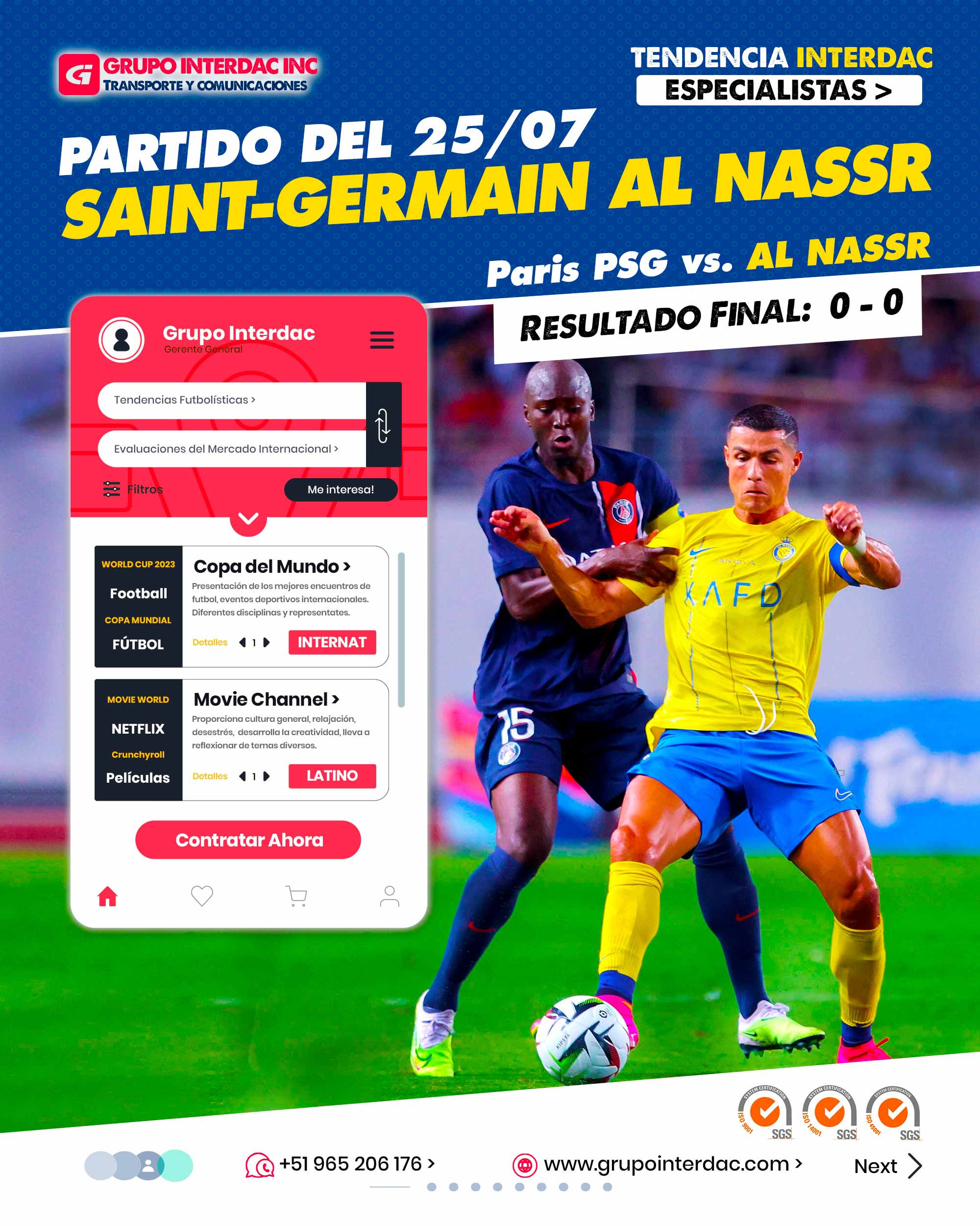 En un emocionante amistoso disputado en el estadio Yanmar de Nagai (Osaka, oeste de Japón), el PSG dirigido por Luis Enrique no pudo romper el empate sin goles frente a un sólido Al-Nassr liderado por Cristiano Ronaldo. Este partido marca el inicio de la gira preparatoria veraniega de ambos equipos, sin embargo, en el caso del PSG, se vio afectado por la ausencia de última hora de Mbappé debido a su contencioso con el club y los rumores de su posible fichaje por el Real Madrid. El encuentro estuvo lleno de expectativas y tensión, con ambos equipos demostrando su calidad en el terreno de juego. Aunque no hubo goles, los aficionados disfrutaron de un emocionante enfrentamiento entre dos equipos de alto nivel. En un partido amistoso, Paris Saint- Germain igualó sin goles frente a AL-Nassr en el estadio Yanmar Field Nagain (Osaka, Japón) en lo que fue el segundo compromiso del equipo al mando de su nuevo entrenador. En el segundo partido del técnico Luis Enrique al mando del PSG, la parisinos empataron 0-0 ante Al-Nassr por el amistoso internacional jugado en el estadio Yanmar Field Nagai. La empresa Grupo Interdac Inc tiene un compromiso ambiental sostenible para la optimización de recursos naturales a través de herramientas computacionales en beneficio del planeta. Nuestra empresa es lider en creación de herramientas digitales para empresas transnacionales dedicadas al sector industria y de recolección y transporte de residuos solidos.