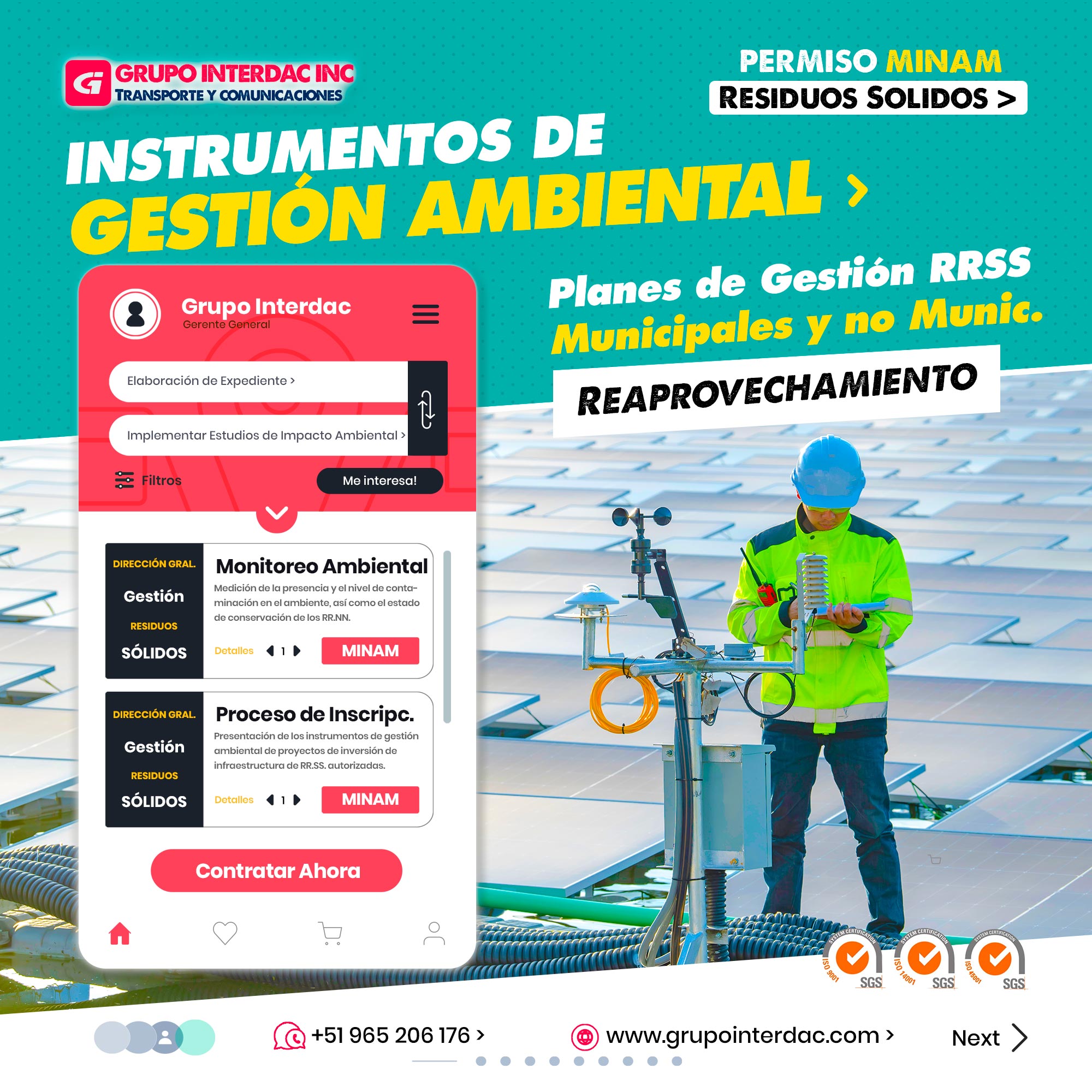 Grupo Interdac Inc tiene un compromiso ambiental sostenible para la optimización de recursos naturales a través de herramientas computacionales en beneficio del planeta. Nuestra empresa es lider en creación de herramientas digitales para empresas transnacionales dedicadas al sector de recolección y transporte de residuos solidos. La implementación de instrumentos de gestión ambiental es esencial para asegurar un manejo adecuado y sostenible de los recursos naturales y minimizar el impacto ambiental de las actividades humanas. Algunos de los instrumentos más importantes son: Evaluación de Impacto Ambiental (EIA): La EIA es un proceso de evaluación que se realiza antes de iniciar un proyecto, obra o actividad que pueda tener un impacto significativo en el medio ambiente. Su objetivo es identificar, prever y evaluar los posibles impactos ambientales y proponer medidas de mitigación y control. Programa de Adecuación y Manejo Ambiental (PAMA): El PAMA es un instrumento que busca corregir y mejorar las condiciones ambientales en una empresa, industria o actividad, mediante la implementación de medidas de prevención, control y mitigación de impactos ambientales. Plan de Manejo Ambiental (PMA): El PMA es un instrumento que establece las estrategias, metas y acciones para el manejo adecuado de los recursos naturales y la protección del medio ambiente en un área específica.