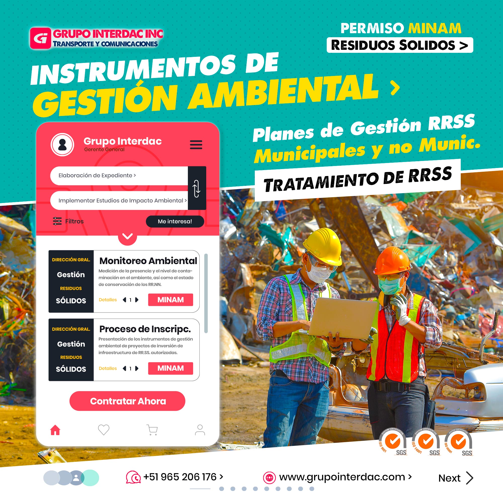 Grupo Interdac Inc tiene un compromiso ambiental sostenible para la optimización de recursos naturales a través de herramientas computacionales en beneficio del planeta. Nuestra empresa es lider en creación de herramientas digitales para empresas transnacionales dedicadas al sector de recolección y transporte de residuos solidos. Auditorías Ambientales: Las auditorías ambientales son evaluaciones sistemáticas e independientes de la gestión ambiental de una empresa o actividad, con el fin de identificar no conformidades y proponer mejoras. Certificaciones Ambientales: Son instrumentos que acreditan el cumplimiento de estándares y normas ambientales establecidas por entidades nacionales o internacionales, como ISO 14001, que garantizan una gestión ambiental responsable. Estudios de Huella de Carbono: Estos estudios evalúan las emisiones de gases de efecto invernadero de una empresa o actividad, permitiendo identificar oportunidades para reducir la huella de carbono y mitigar el cambio climático. Programas de Educación Ambiental: Son instrumentos que promueven la conciencia y el conocimiento ambiental entre la población, buscando generar cambios en el comportamiento para proteger el medio ambiente. Ordenamiento Territorial: El ordenamiento territorial es un instrumento de planificación que busca regular el uso del suelo y los recursos naturales de una región, con el fin de evitar conflictos y garantizar un desarrollo sostenible. Para realizar estos instrumentos de gestión ambiental, es importante seguir una serie de pasos, que pueden variar según el instrumento en cuestión, pero en general, se pueden resumir en los siguientes: